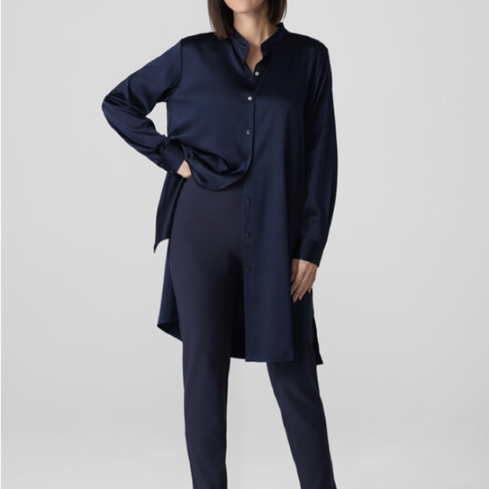 Eileen Fisher Women’s Navy Blue Washable Stretch Crepe Slim Ankle Pant Sz XS